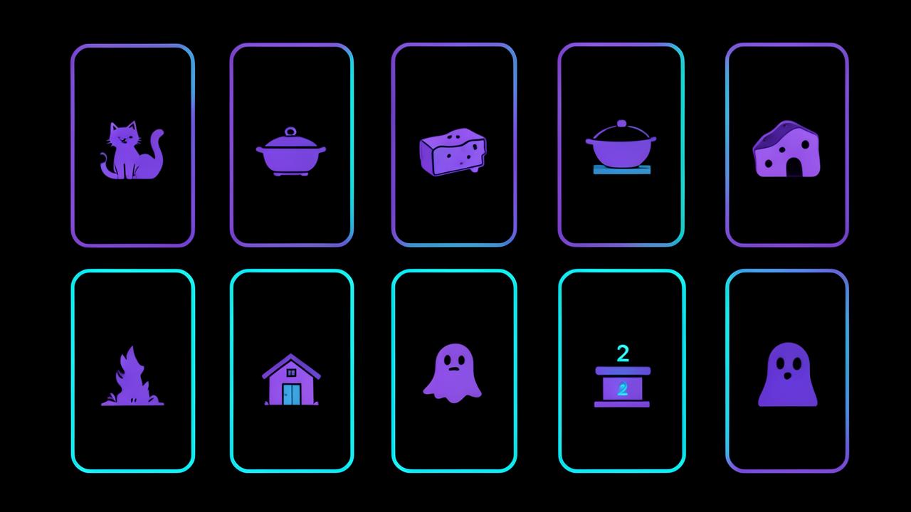 Grid of vertical phone screens representing faceless niches: pet stories, cooking, ASMR restoration, miniature builds, horror and countdowns